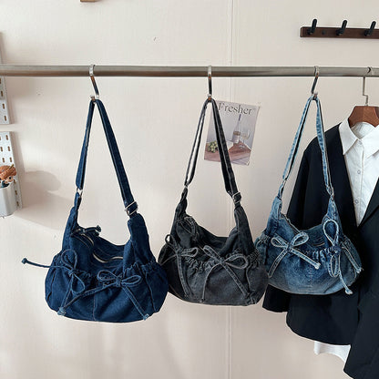 Denim Zugband Hobo Tasche