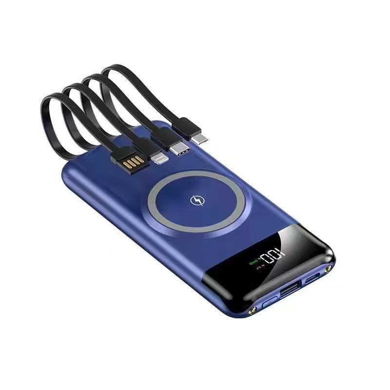 Tragbare Powerbank mit Kabelloser Ladefunktion und Multifunktionskabel Brehn