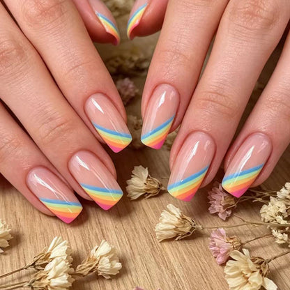 Elegante Regenbogen French Tip Nagelkunst Brehn