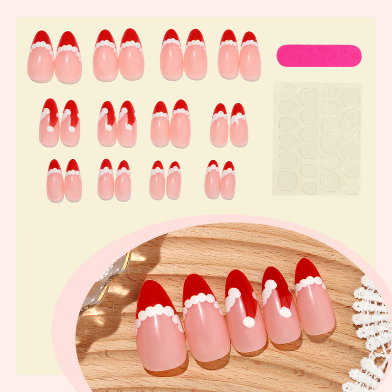 Festliches Thema Press-On Nagelset mit dekorativem Weihnachtsmannhut-Design Brehn