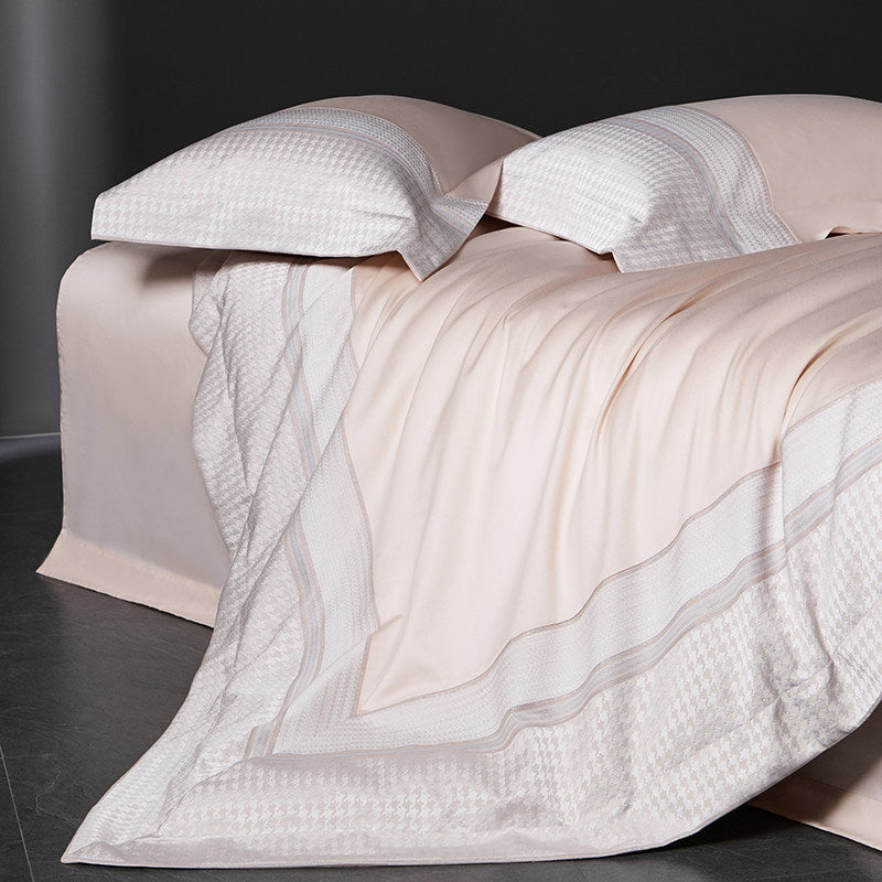 Luxuriöses Baumwoll-Satin Bettwäsche-Set mit Hahnentrittmuster-Jacquardbordüre