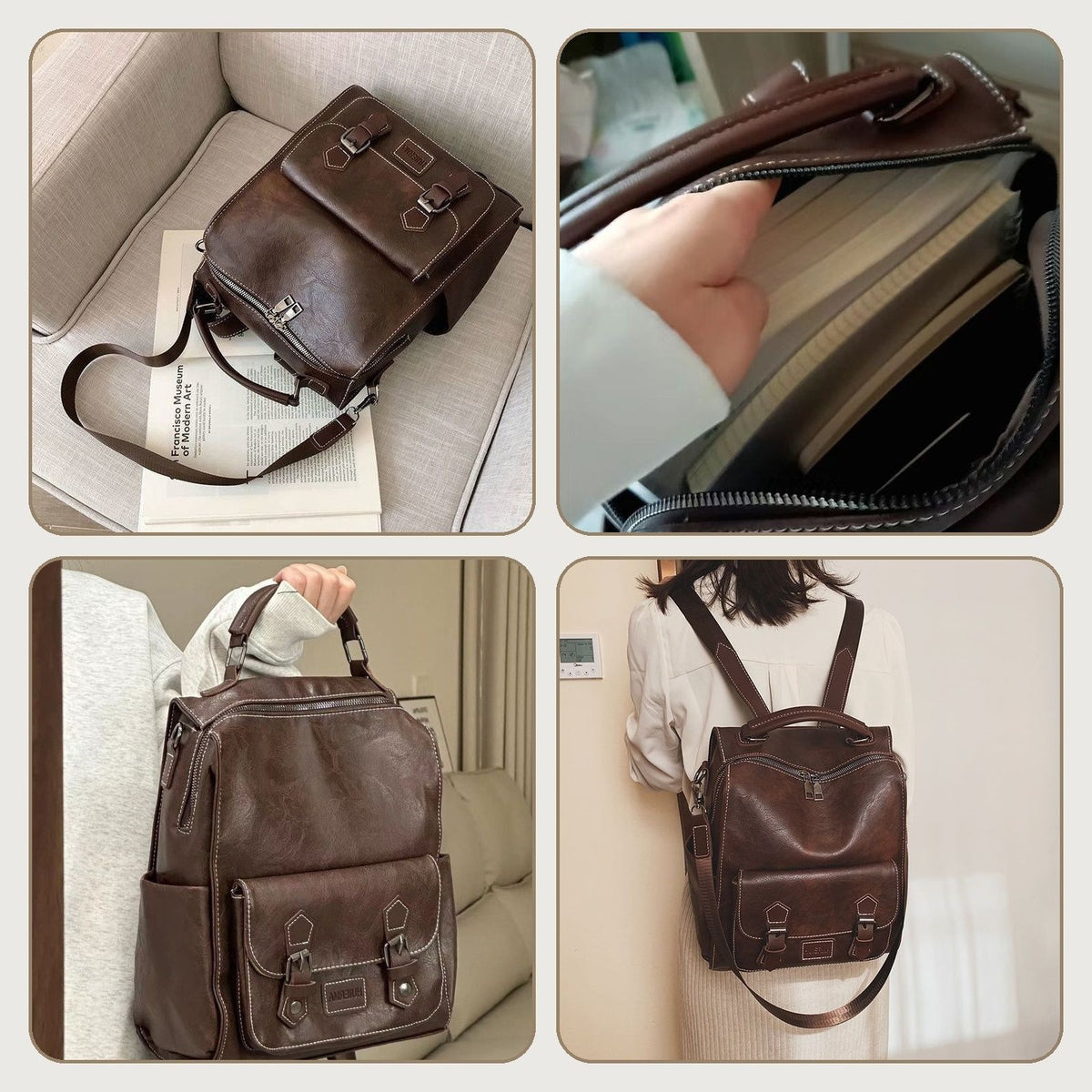 Multifunktionaler Leder-Rucksack Brehn