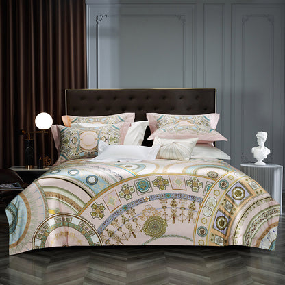 Satin-Feel Art Deco Bettbezug Set mit besticktem Motiv