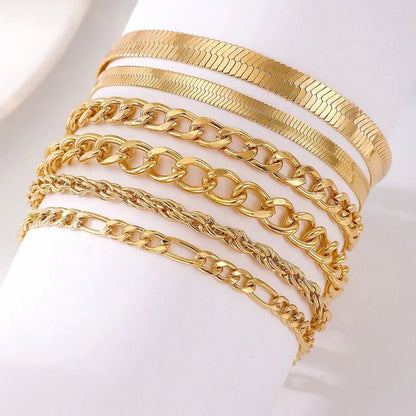 Multi-Style Gold Chain Bracelet Set Brehn