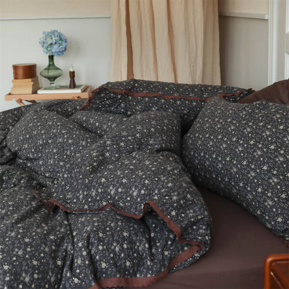 Bettwäsche-Set aus Baumwolle mit Vintage-Blumenmuster und gehäkelter Kante