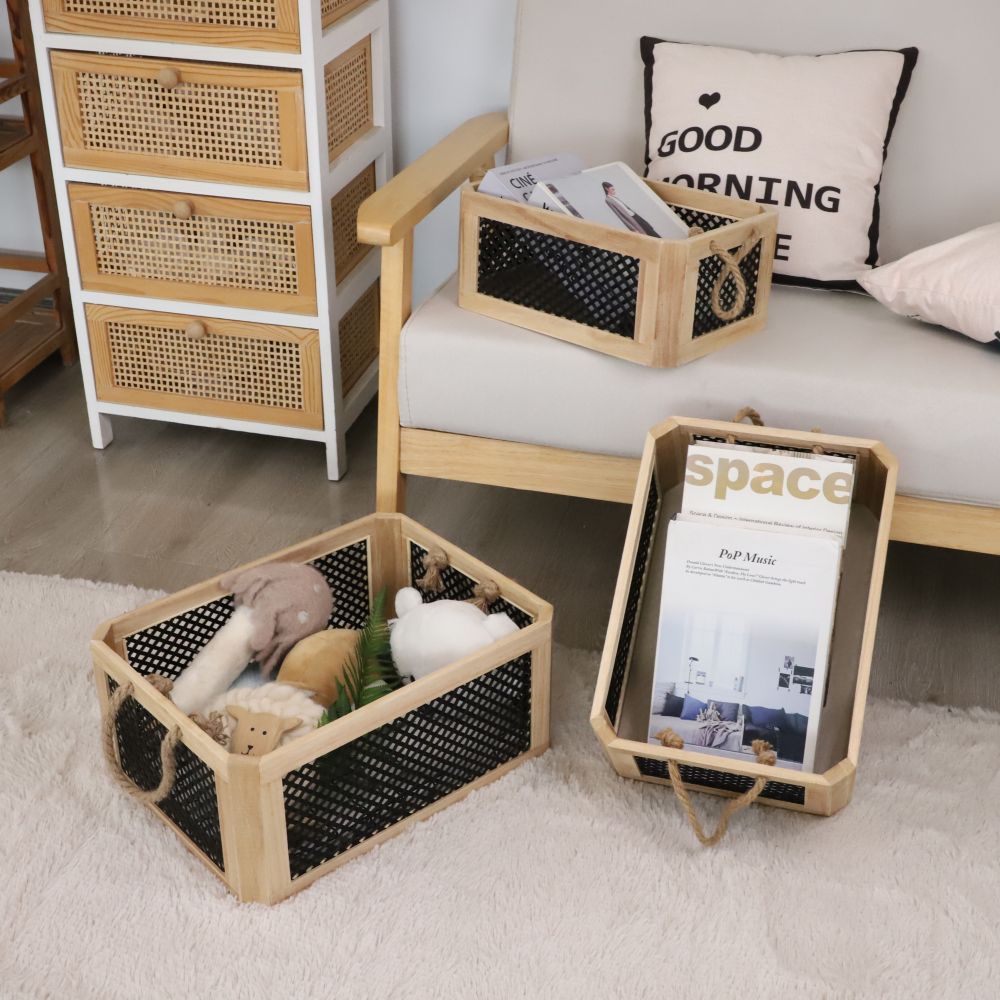 Offenes Aufbewahrungskorb mit Naturfaser und Raffia-Bedeckung