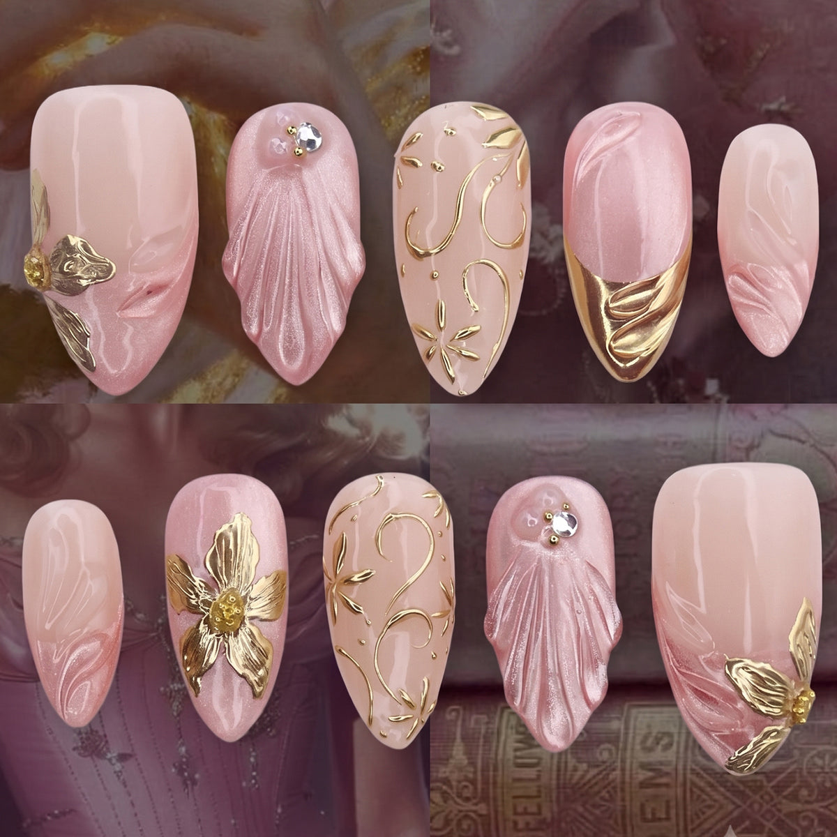 Elegantes Kunstnagelset mit floralen Verzierungen Brehn