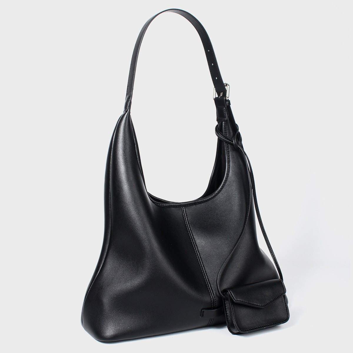 Weiches, geschwungenes veganes Leder Schulter-Hobo mit abnehmbarem Mini-Pouch