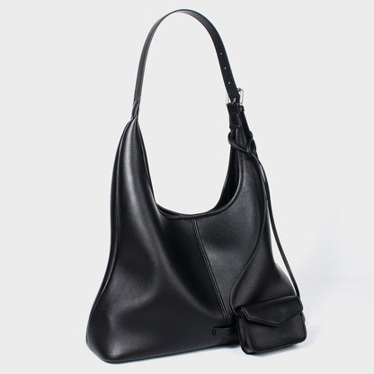 Weiches, geschwungenes veganes Leder Schulter-Hobo mit abnehmbarem Mini-Pouch