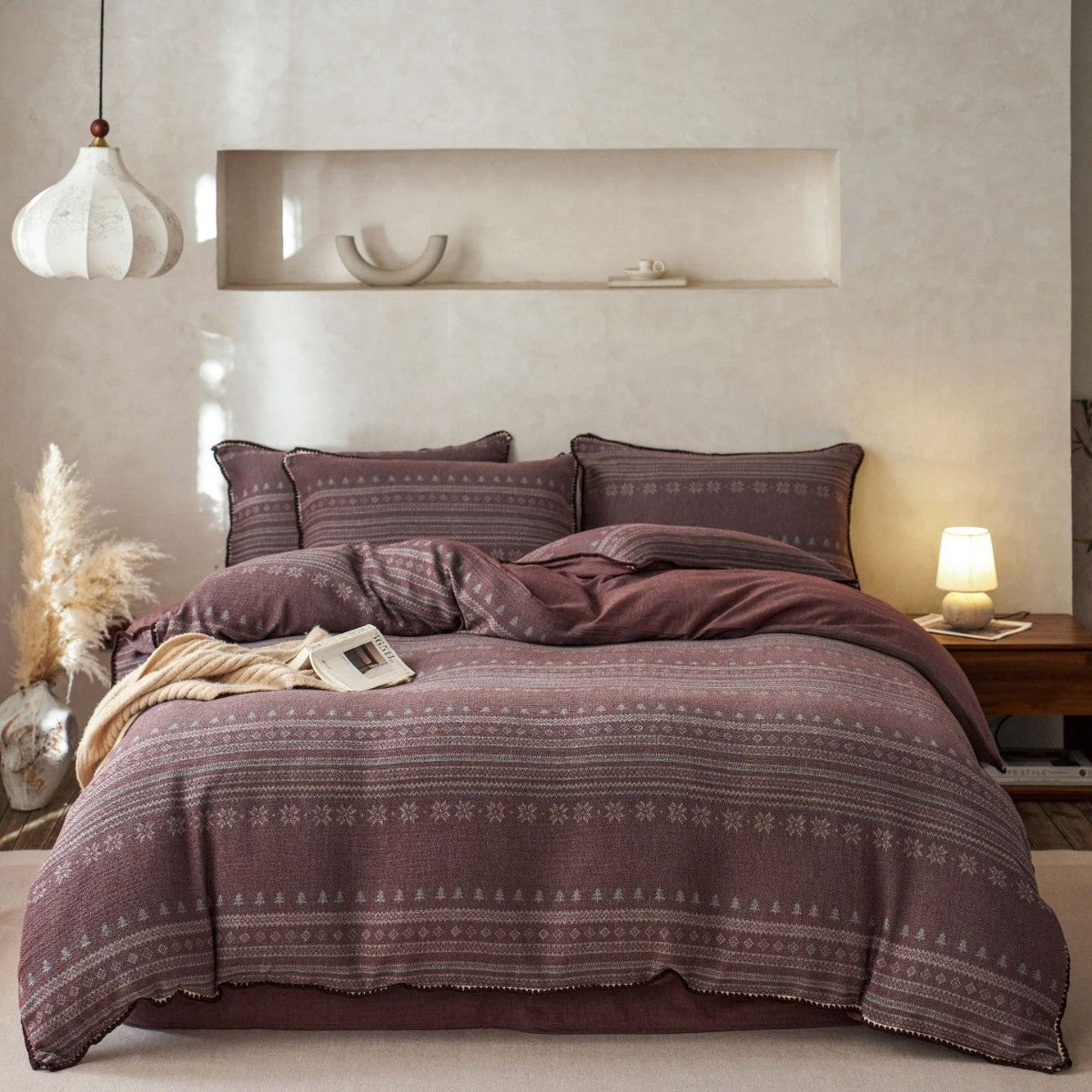 Baumwoll-Musselin Bettbezug-Set mit Jacquard-Struktur und Norweger-Dessin