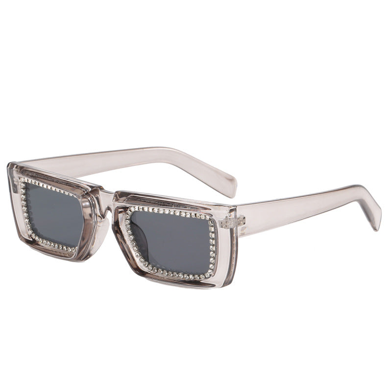 Damen extravagante quadratische Sonnenbrille mit glitzerndem Rahmen Brehn