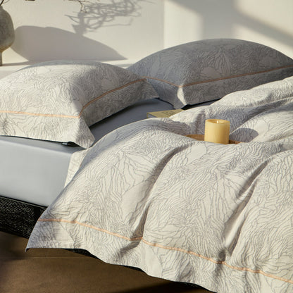 Botanisches Jacquard Baumwollsatin Bettwäsche Set mit Kontrastpaspel