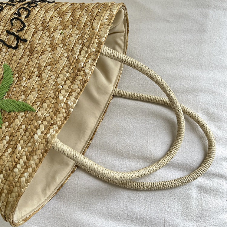 Handgefertigte Strohtasche mit Buntem Zitronenmotiv Brehn