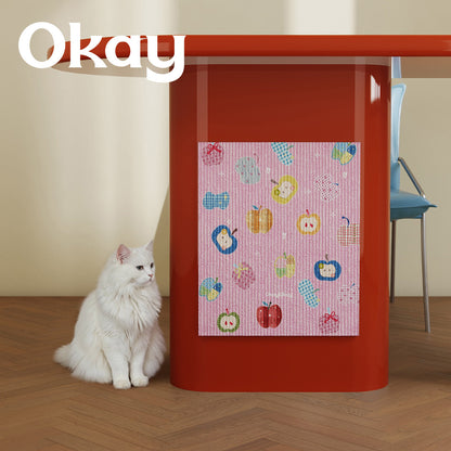 Absorbent Ribbed Microfiber Multi-Purpose Kitchen & Pet Mat with Playful Apple Patchwork Print