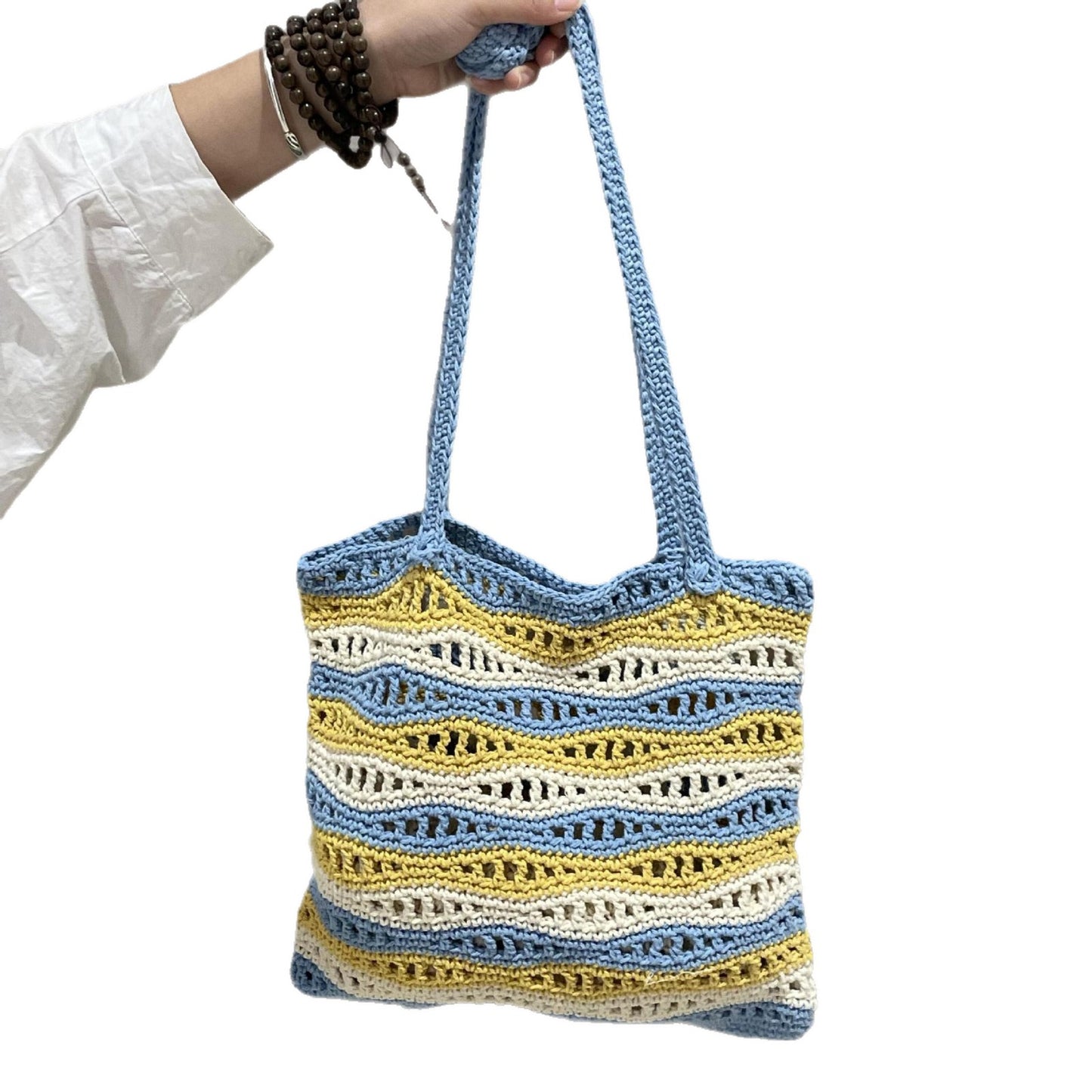 Handgeknüpfte Strandtasche mit Wellenmuster Brehn