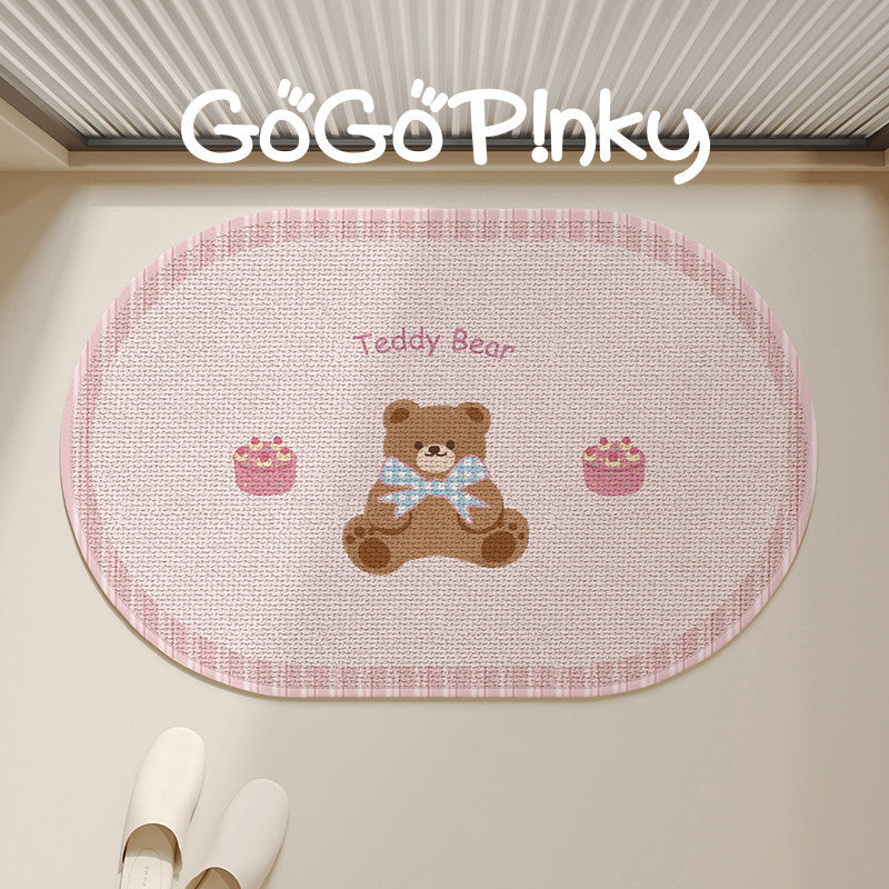 Plush Embroidered Teddy Chenille Non-Slip Bath Mat