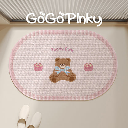 Plush Embroidered Teddy Chenille Non-Slip Bath Mat