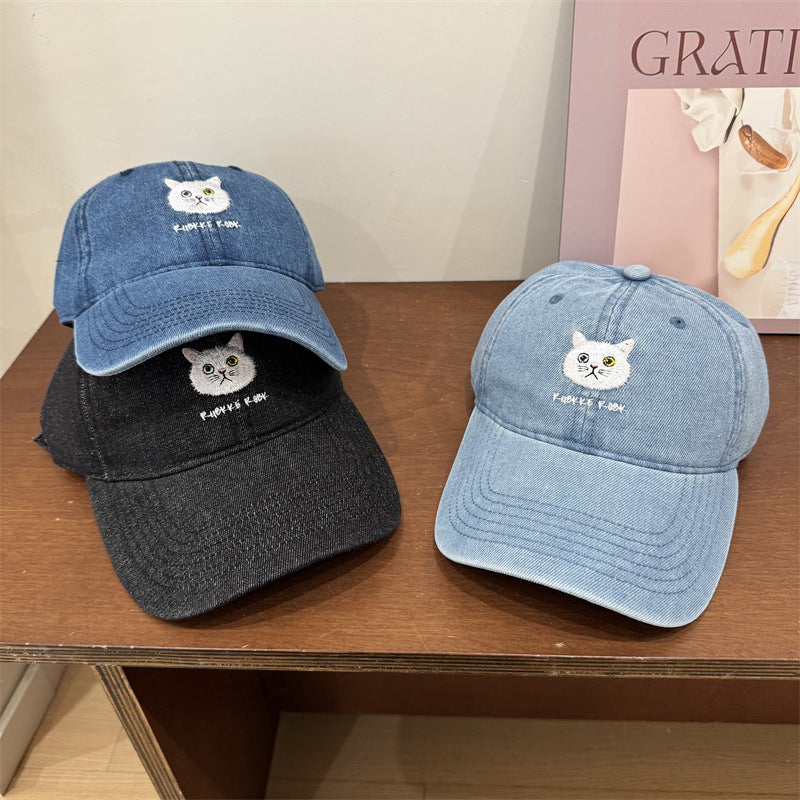 Damen Freizeit Baumwoll Baseball Cap mit Katzenstickerei Brehn