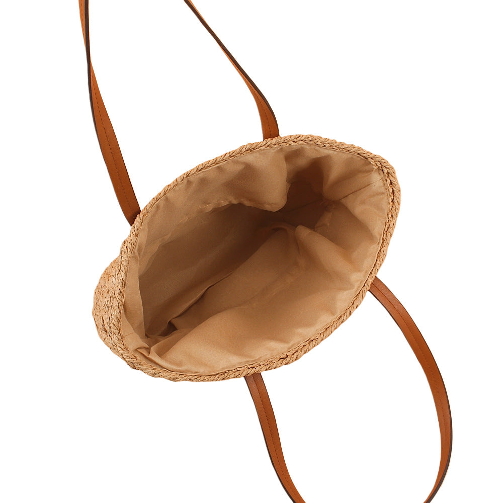 Handtasche Aus Handgeflochtenem Naturmaterial mit Robusten Ledergriffen Brehn