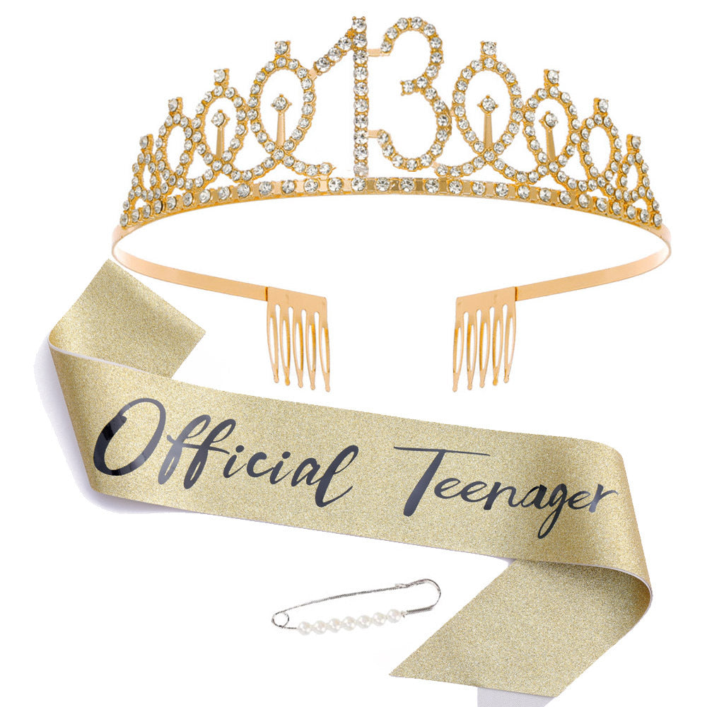 Damen Kristallverzierte Geburtstagskrone mit personalisiertem Sash Brehn