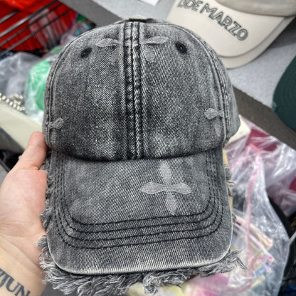 Damen Gealterte Denim Fransen Baseball Cap Brehn