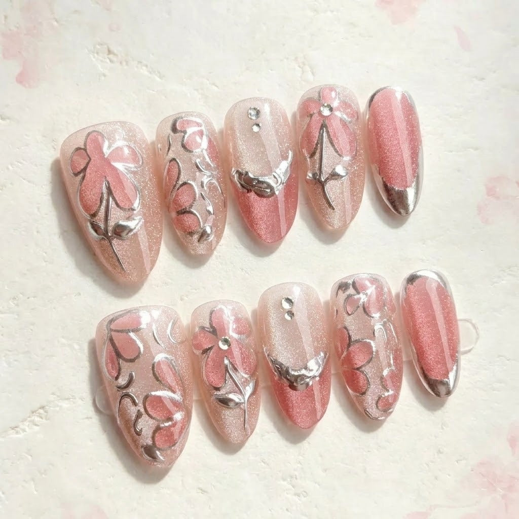 Elegantes floral design press-on nagel set Brehn