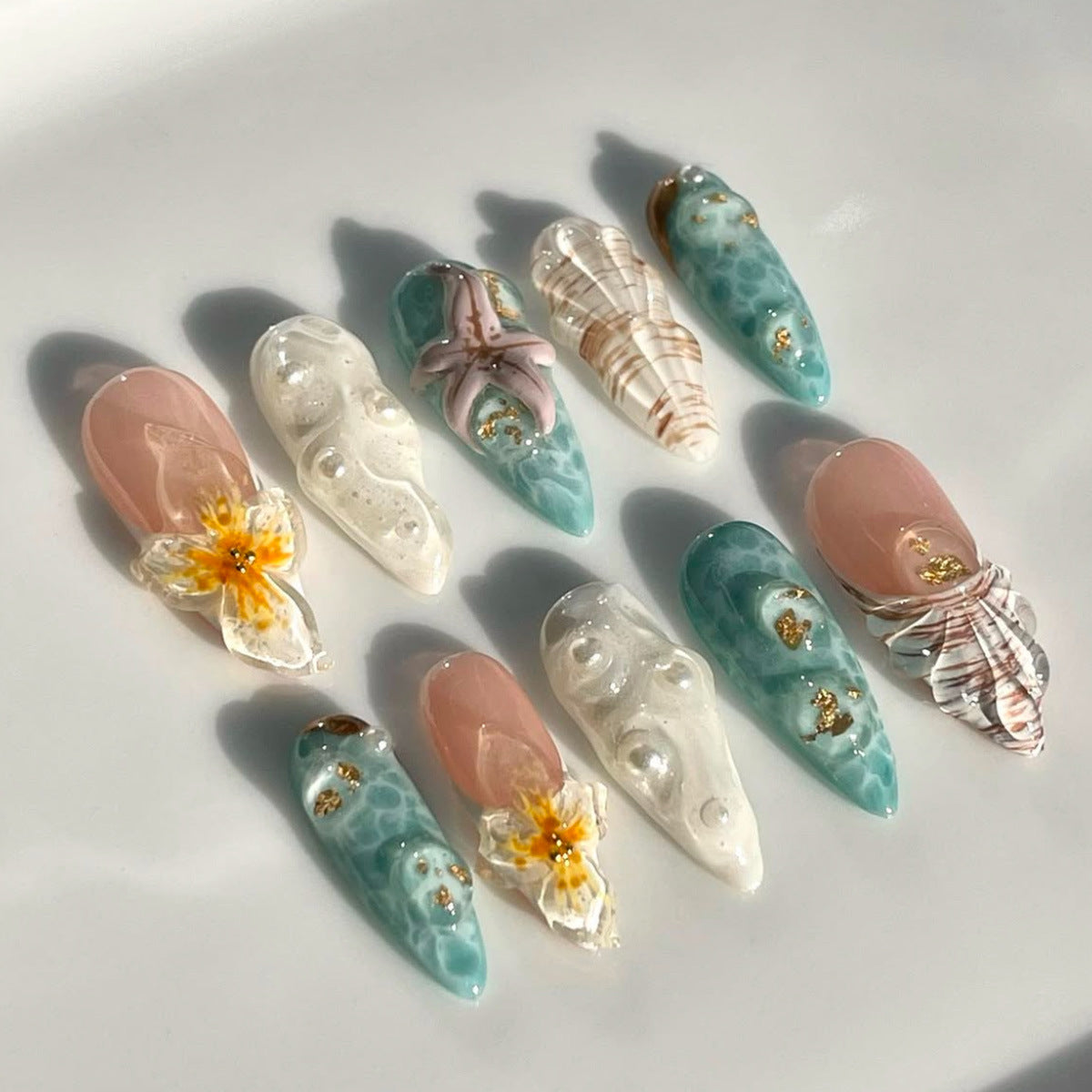 Thematische vom Ozean inspirierte Press-On-Nagelerweiterungen Brehn