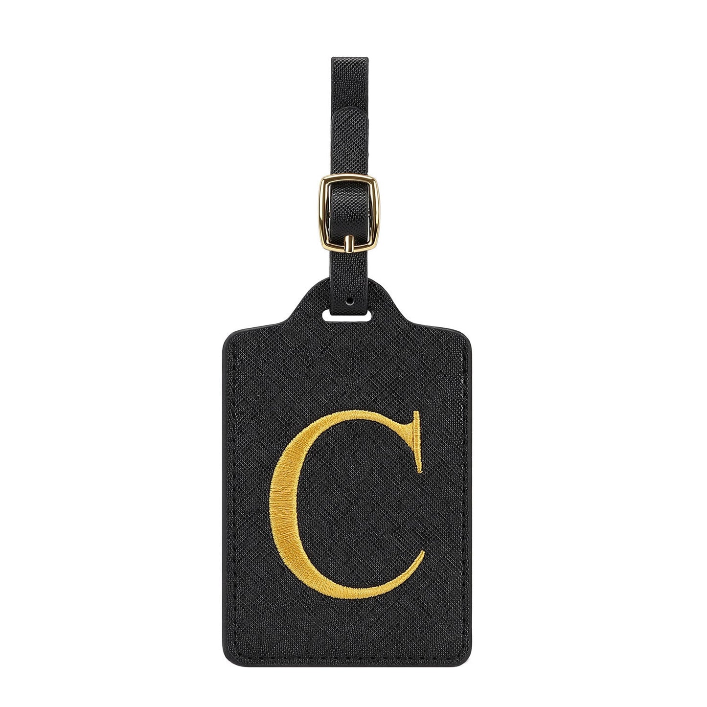 gesticktes Initialen-Monogramm-Leder-Gepäckanhänger mit verstellbarem Schnallenriemen Brehn