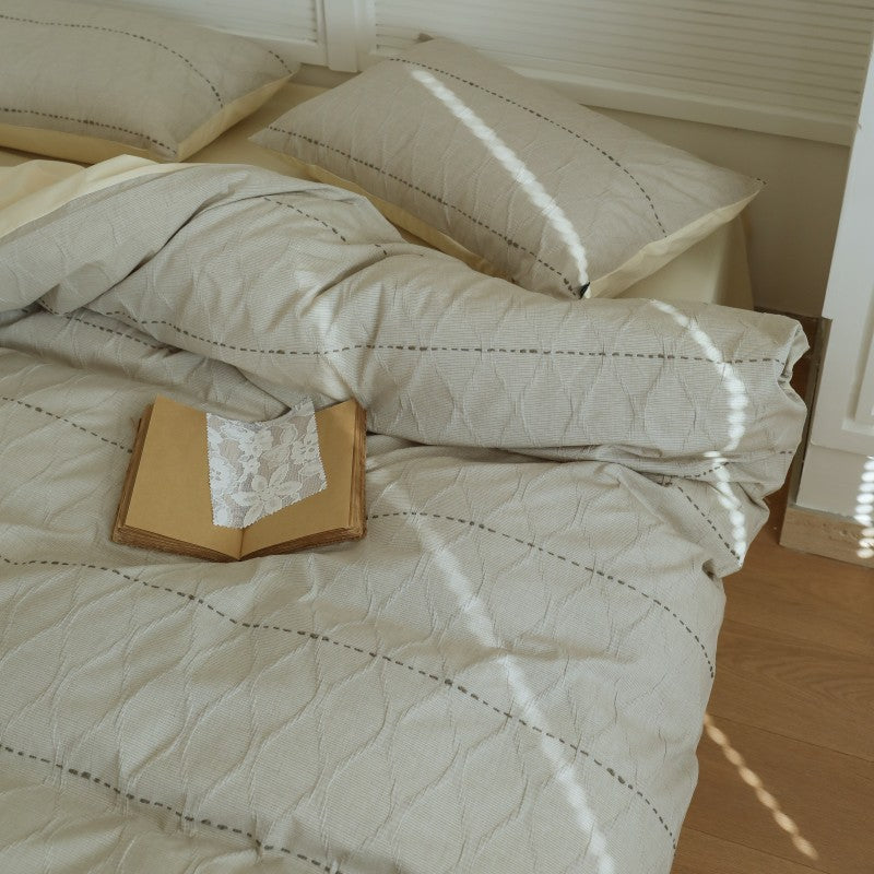 Premium Texturiertes Baumwoll-Bettwäsche-Set mit gestepptem Diamantmuster