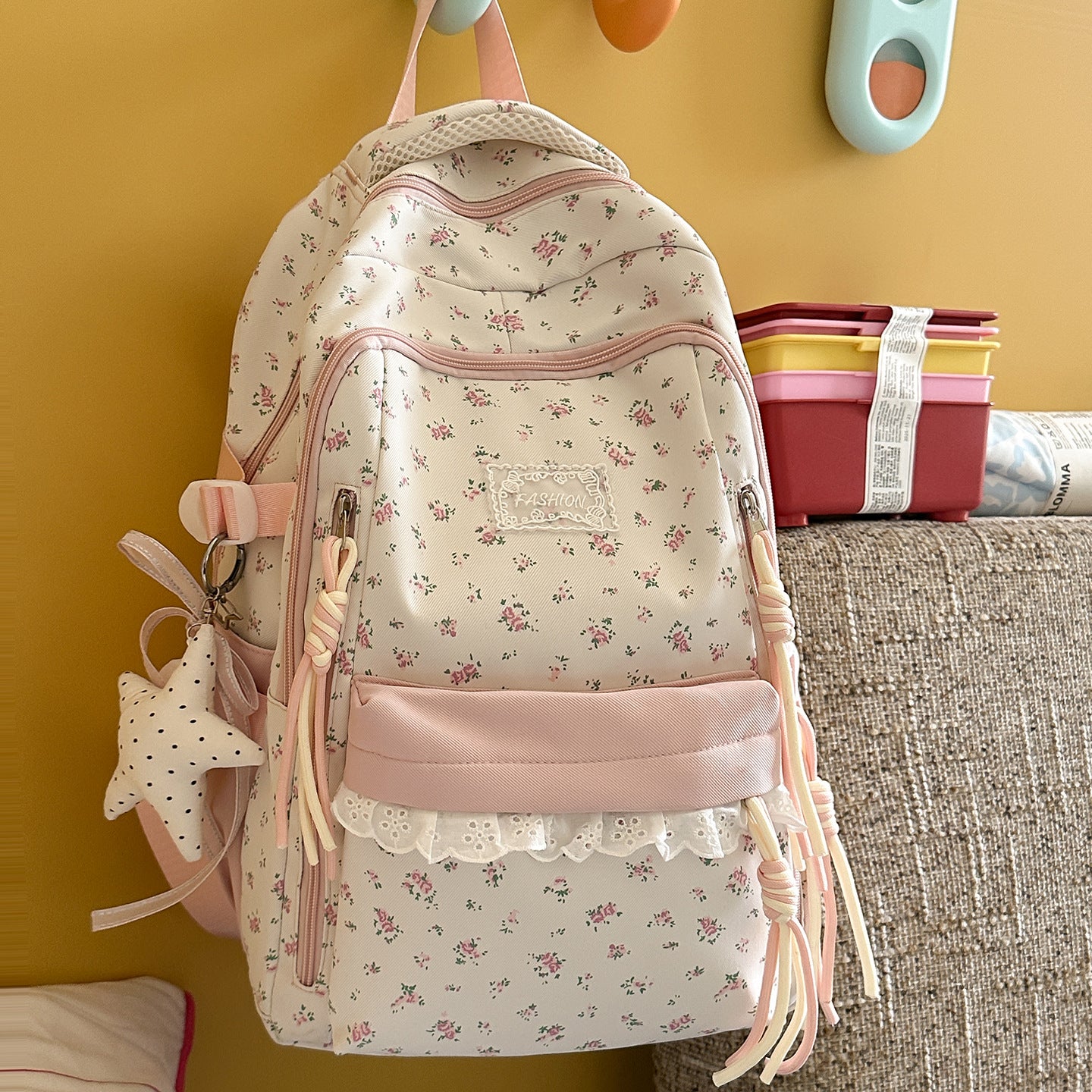 Elegante Floral-Print Multi-Compartment Schulranzen