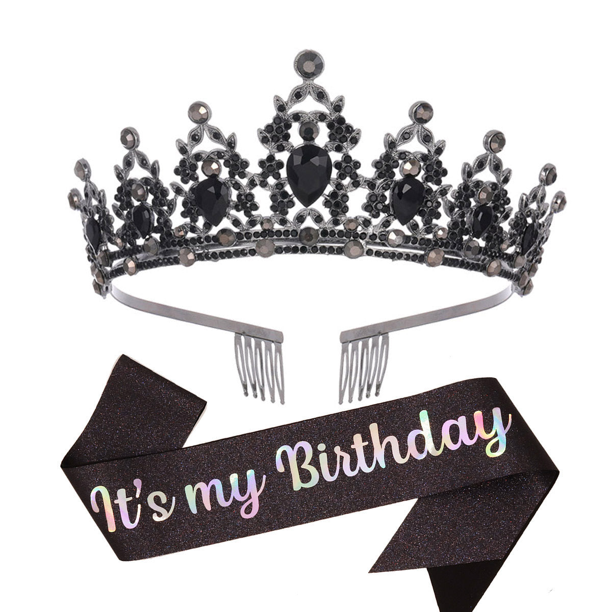 Damen Schwarz verzierte Tiara mit edlem Design Brehn