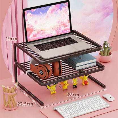 Zwei Ebenen verstellbarer Metall-Laptop- und Monitorständer mit belüfteten Lamellenregalen