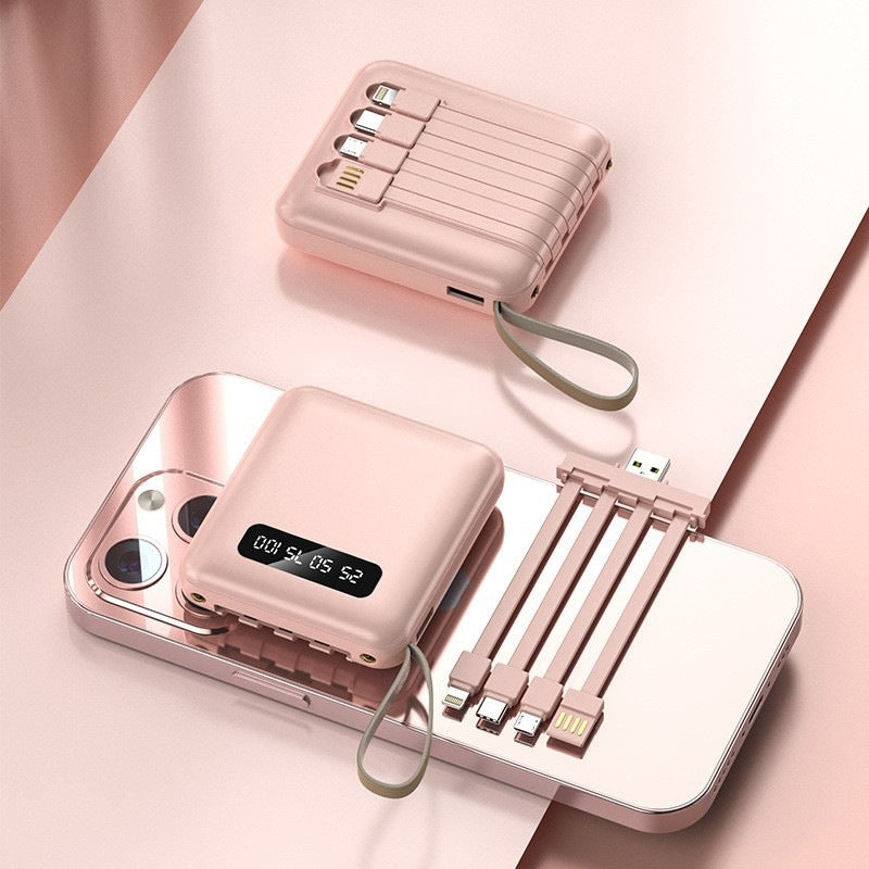 Kompakte Powerbank mit integriertem Ladekabelsystem und digitaler Anzeige Brehn