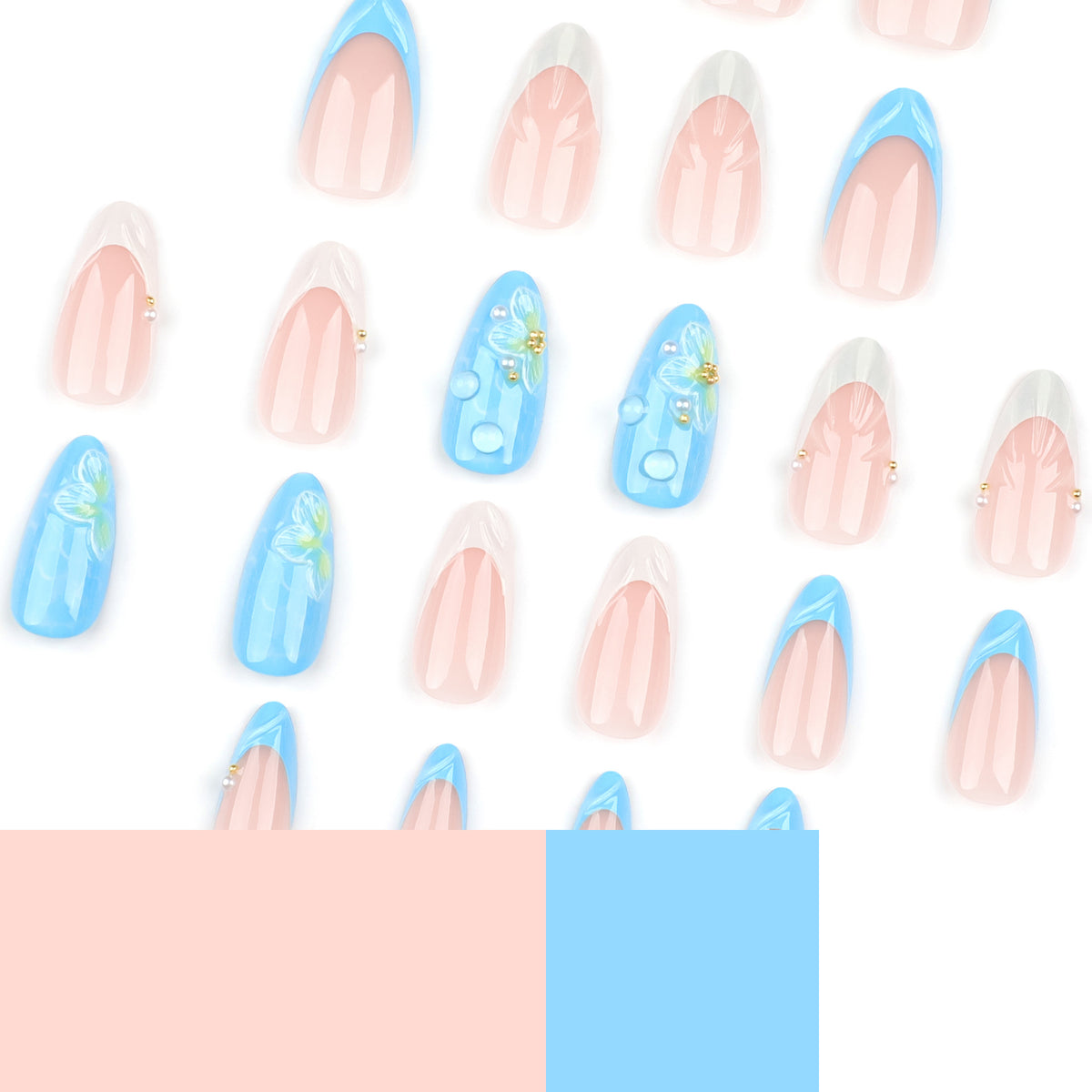 Kunstvolle Nagelkunst mit floralem Design und Glitzer Brehn