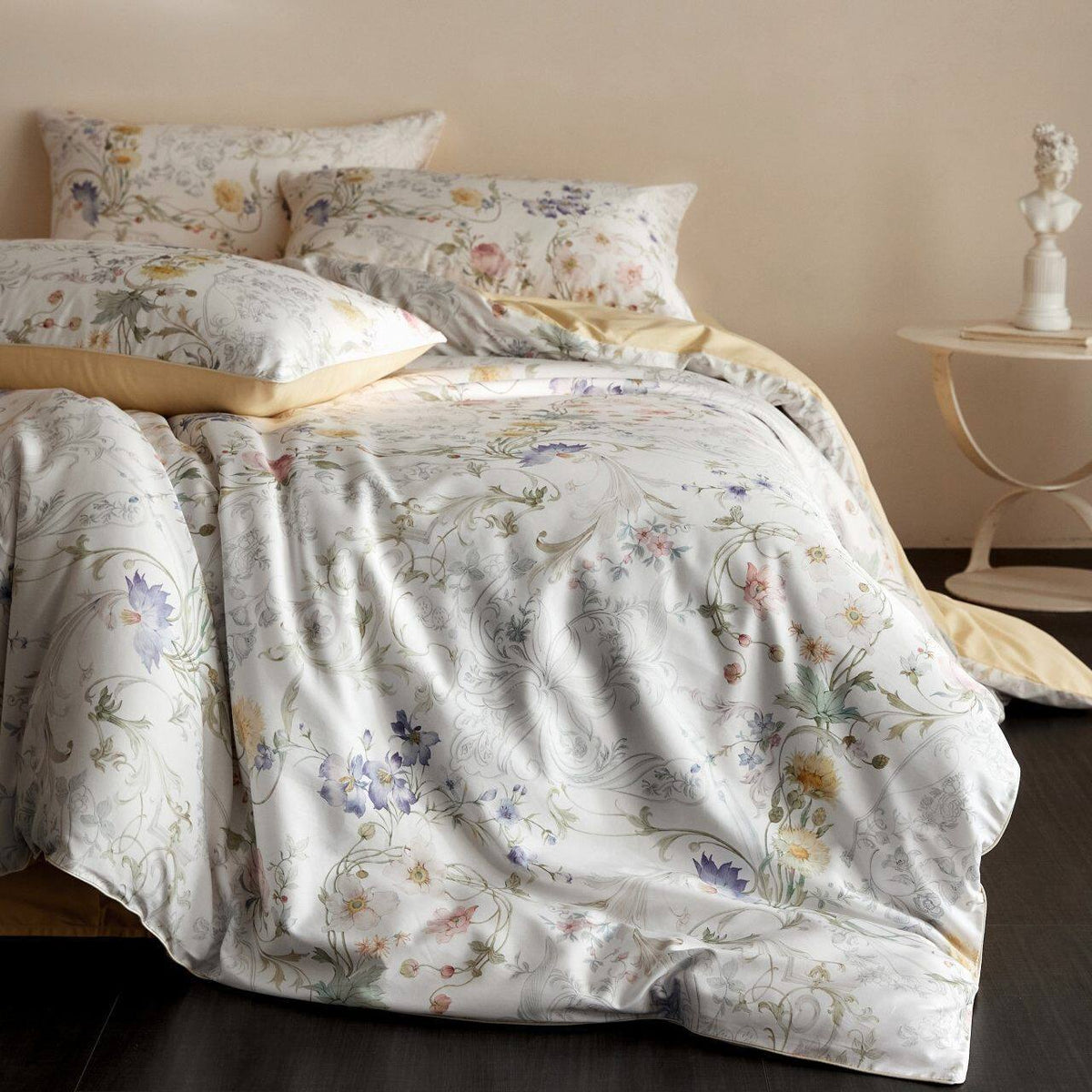 Blumen Satin-Feel Bettdeckenbezug-Set mit Oxford-Kissenbezügen