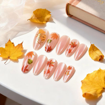 Künstlerisches Herbstblatt Press-On Nagelkunst Set Brehn
