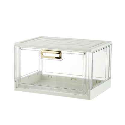 Transparente Frontklappen-Organizerbox für Schuhe und Kleinteile mit abnehmbarem Deckel
