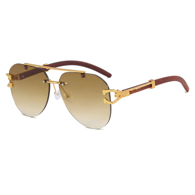 Damen modische Piloten-Sonnenbrille mit luxuriösen Metallakzenten und Holzdetails Brehn