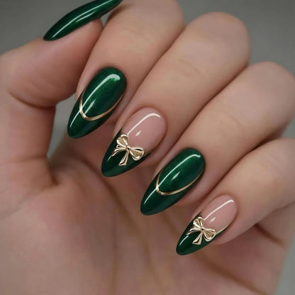 Elegante Stiletto-Gel-Nagelkunstverlängerungen mit dekorativen Schleifen Brehn