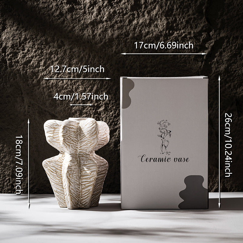 Keramische skulpturale Torso-Vase mit strukturierter Glasur und schmalem Hals