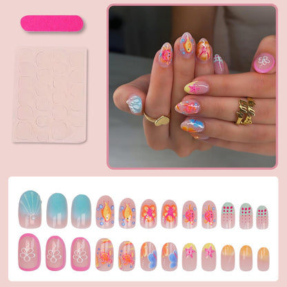 Kunstnagelset mit bunten Blüten- und sommerlichen Designs Brehn