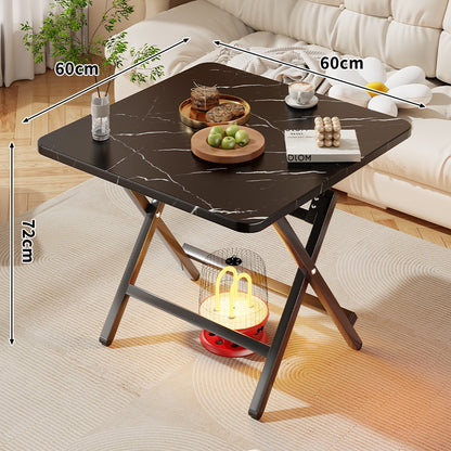 Faltbarer quadratischer Kaffee- und Beistelltisch mit Marmor-Effekt-Top und zusammenklappbarem X-Beinrahmen