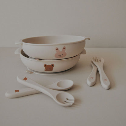 Silikon-Baby-Löffel- und Gabelset mit weichen, ergonomischen Griffen