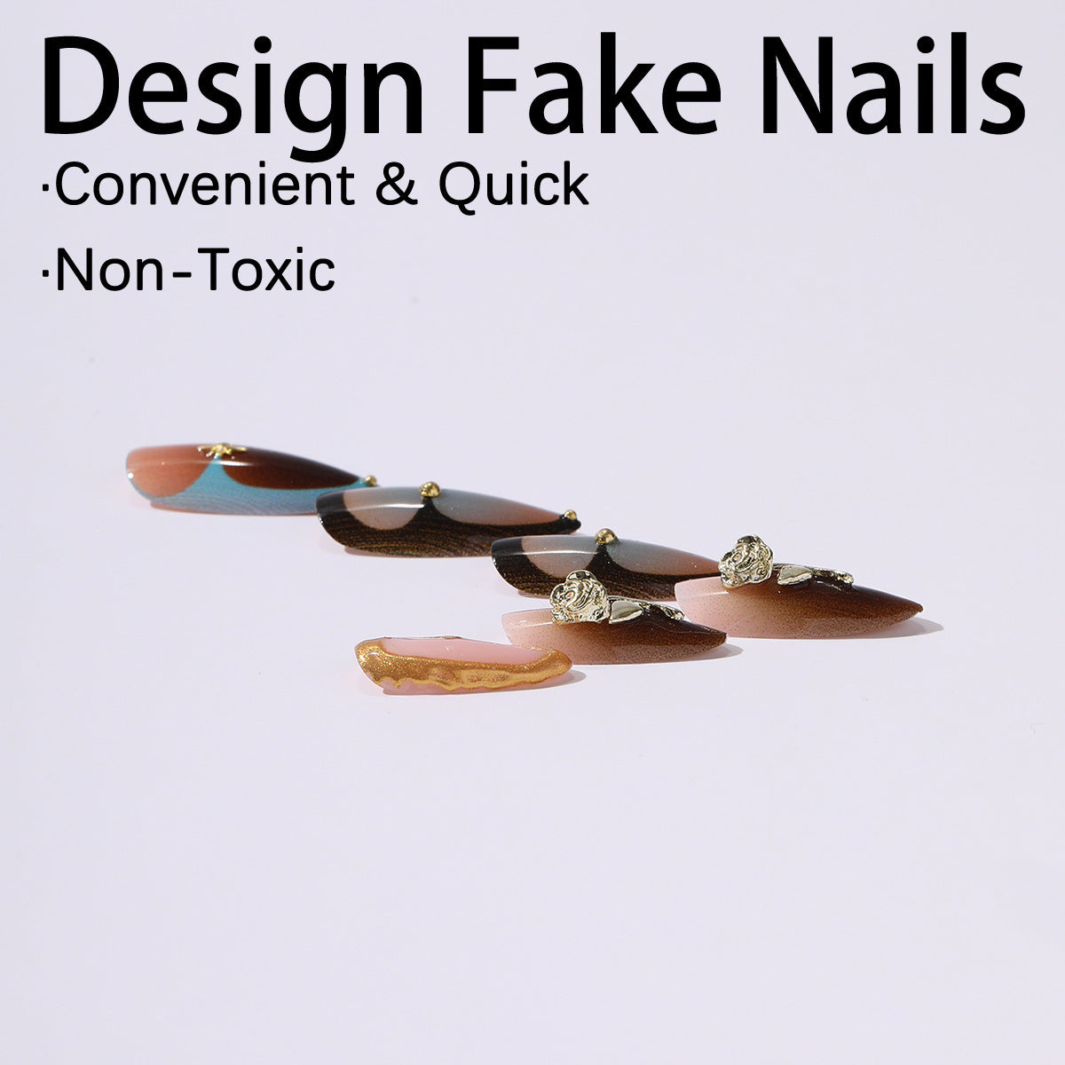 Kunstnagelset mit luxuriösem Gold-Design und floralen Akzenten Brehn