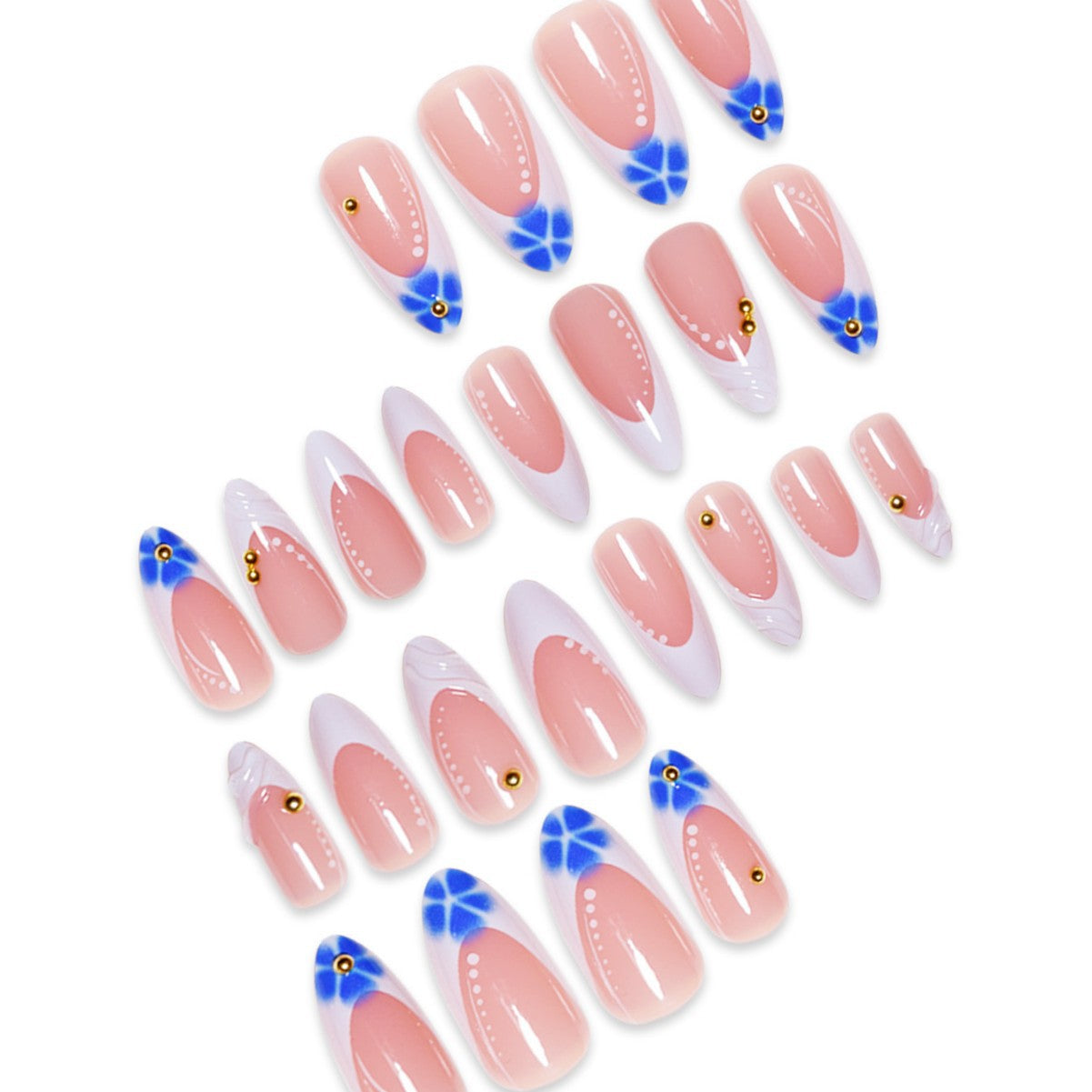 Skulptierte French Tip Press-On Nagelverlängerungen mit Edelsteinakzenten Brehn