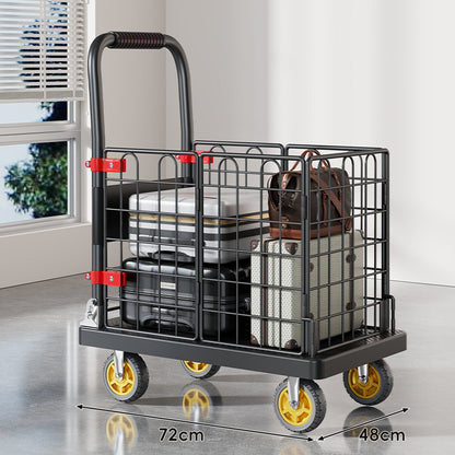 Robuster Plattform-Gepäckwagen mit erhöhtem Sicherheitsgeländer und ergonomischem gepolstertem Griff