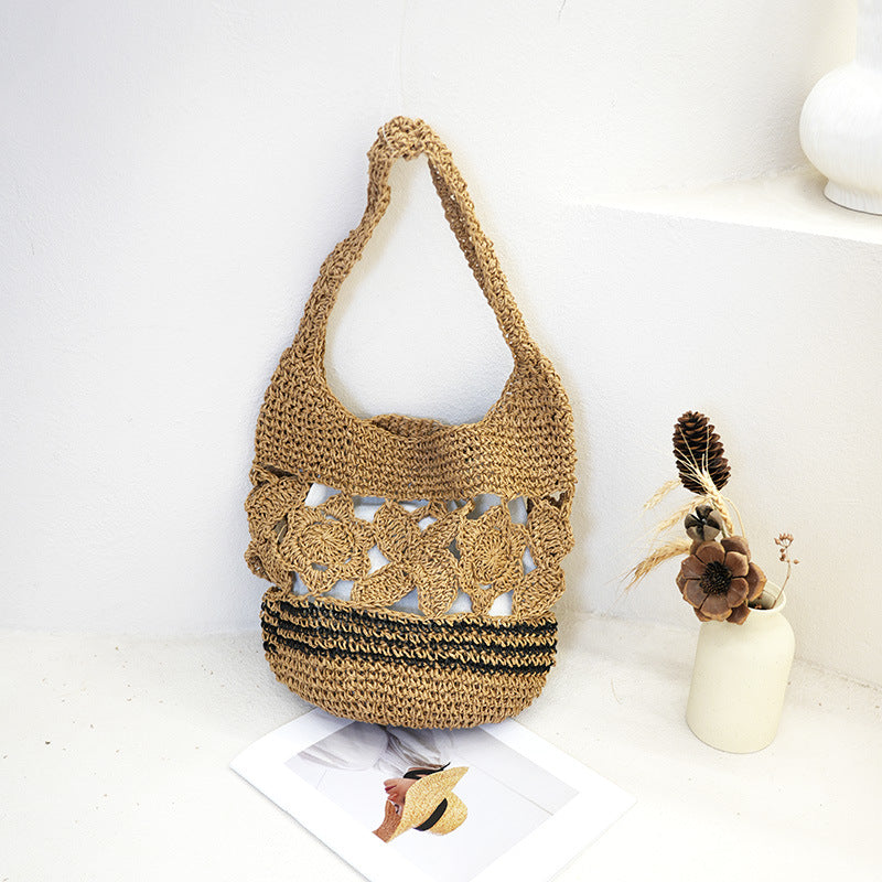 Damen Handgewebte Korbtasche im floralen Design Brehn