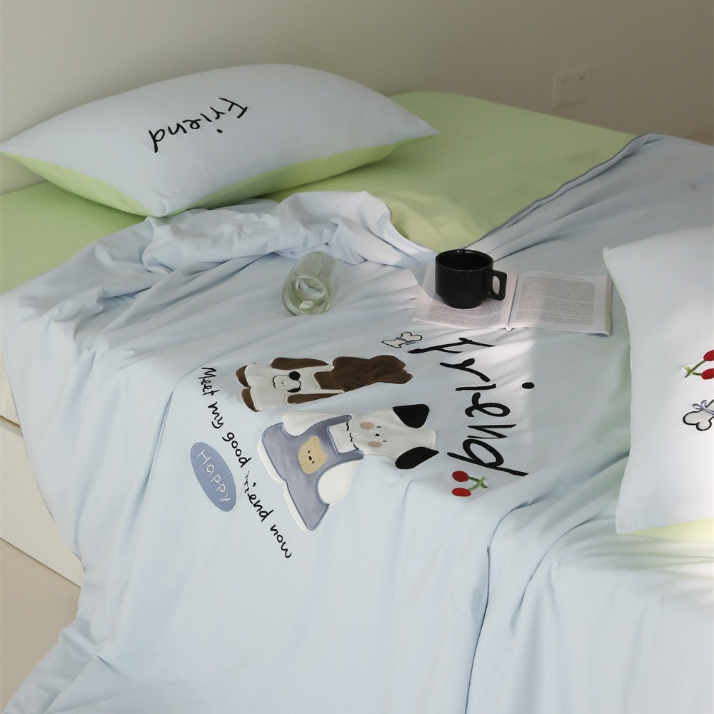 Bettwäsche-Set aus Baumwollsatin mit minimalistischem Panda-Print und extraweichem Spannbettlaken
