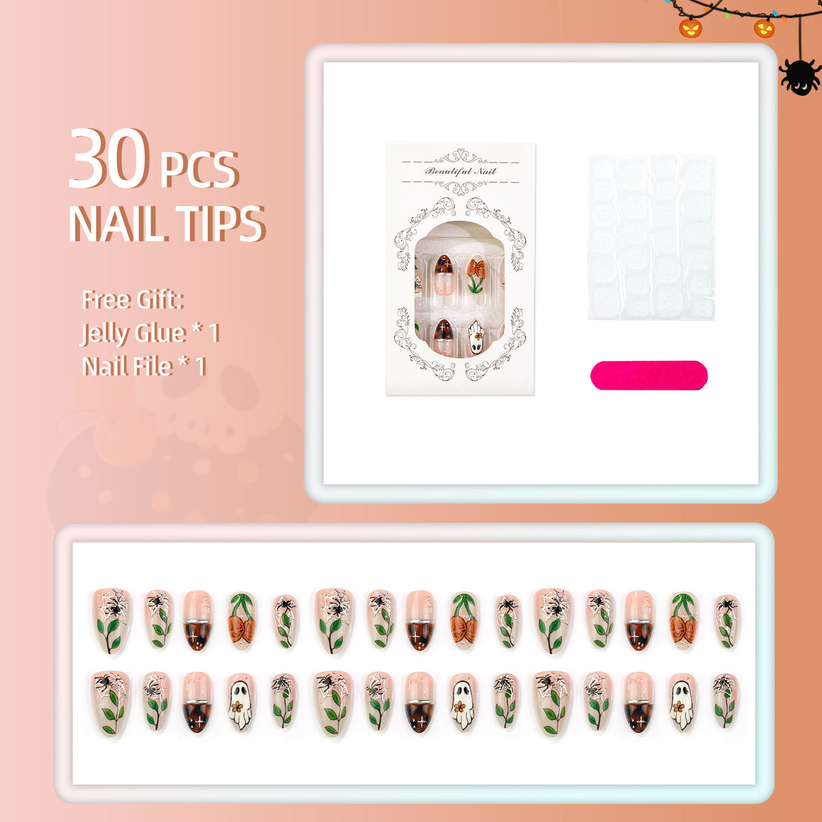 Halloween-Themed Dekorative Press-On Nagelkunst Set