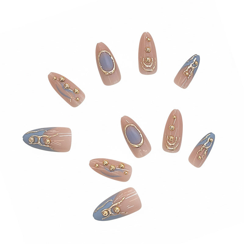 Künstlerisches Metallic Press-On Nagelset Brehn